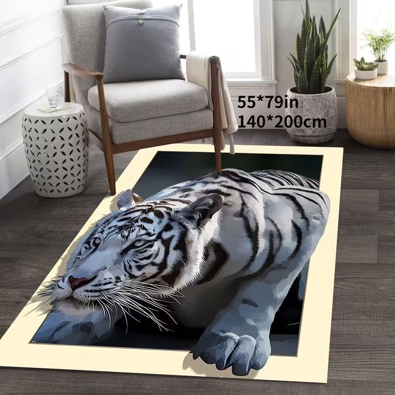 Realistic Animal Print Living Room Rug, Stain-Resistant and Machine-Washable Rug for Sofas and Coffee Tables, Home Decor
