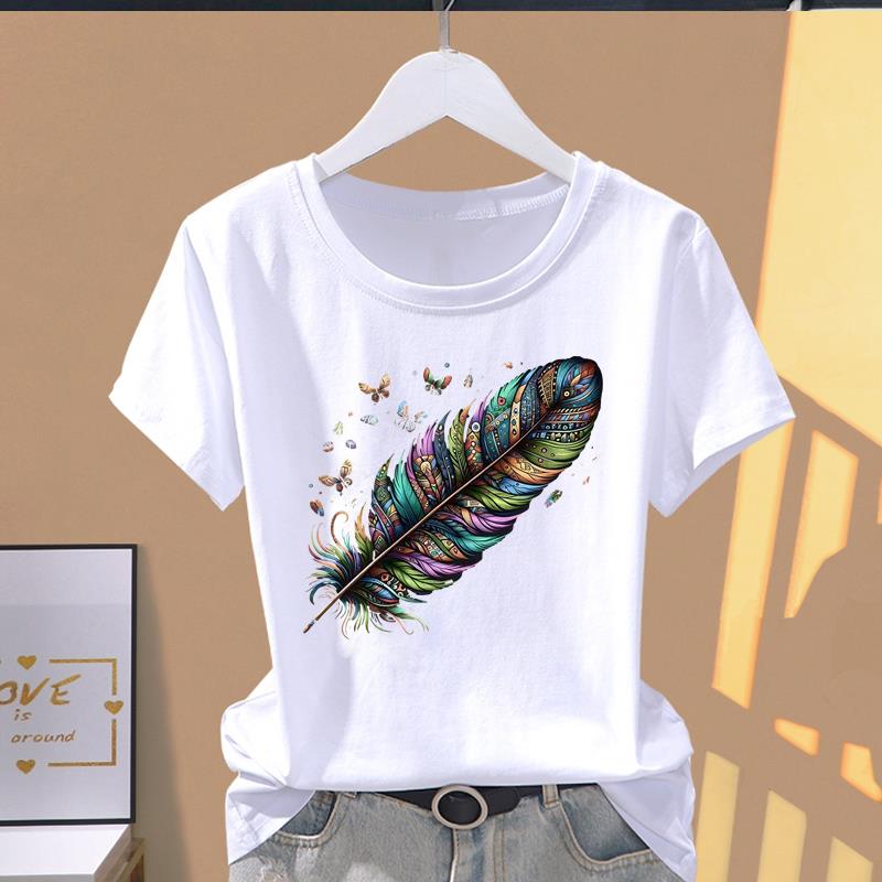 (Asian Size) lovely flower cute Print O-neck Short Sleeve T-shirts Fashion Female Casual Women's Top T Clothing Graphic Tee