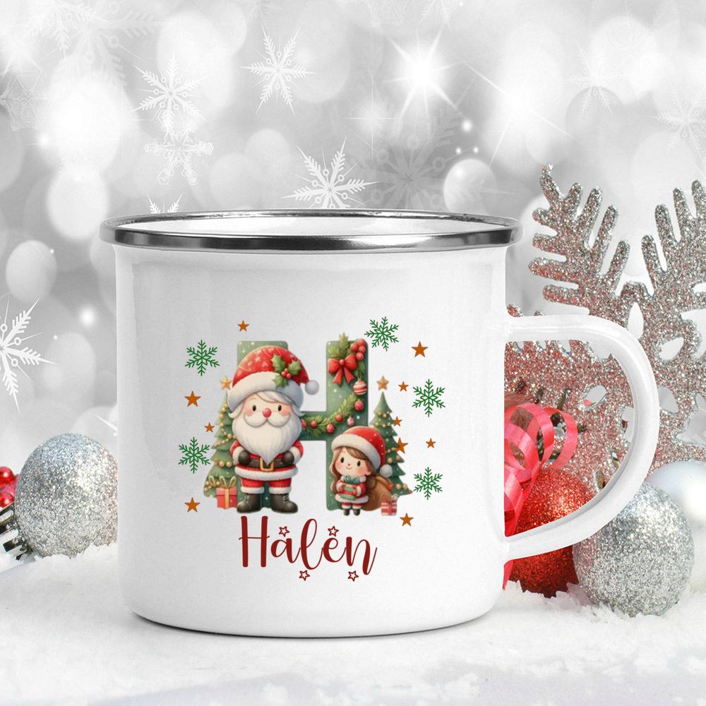 Personalisierte Weihnachten mit Namen Tasse Heiße Schokolade Schokoladen Tasse Getränke Saft Tasse Weihnachtsdekor weiße Emaille Tassen Weihnachten Geschenk