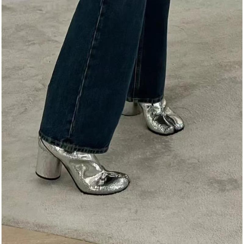 Luxury Brand Designer Tabi Split-toe Ankle Boots Women Genuine Leather Chunky High Heel Short Boots 2025 Spring Autumn Shoes