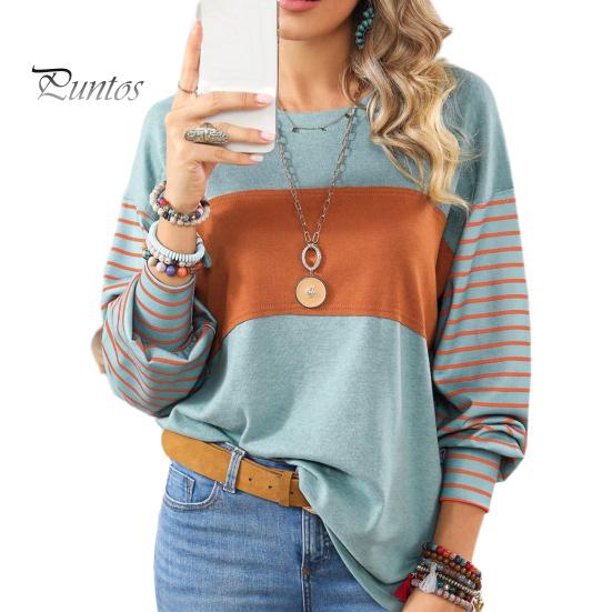 

Женская футболка с круглым вырезом и длинным рукавом в полоску контрастного цвета свободного кроя, эластичная дышащая футболка-пуловер L зелёный