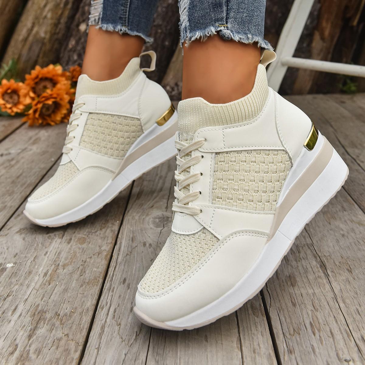 

Fashion Women Mesh Breathable Casual Shoes Woman Lace-up Vulcanized Shoes Ladies Platform Sneakers Female Shoes Zapatos De Mujer 35 бежевый