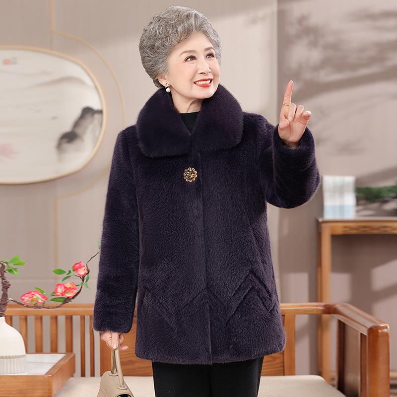 

Mother s Plus Velvet Thick Mid-Length Coat for Elderly Women – Warm Cotton Jacket for Winter 4XL фиолетовый