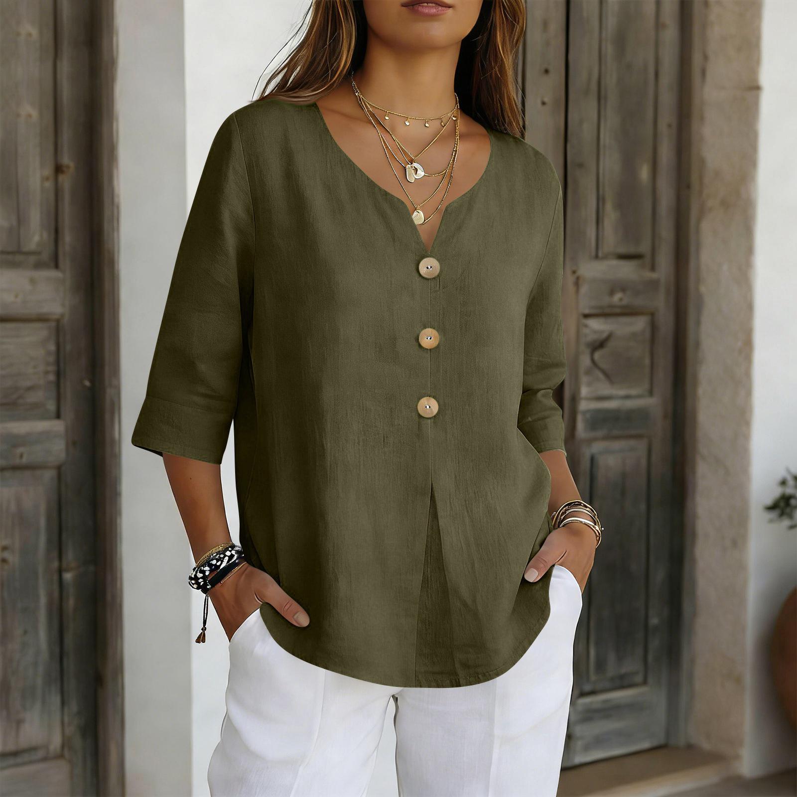 

Womens Tops Loose Fit Button Down Summer Tops for Women Lightweight Blouse Shirts for Women Business Casual Outfits for Women L