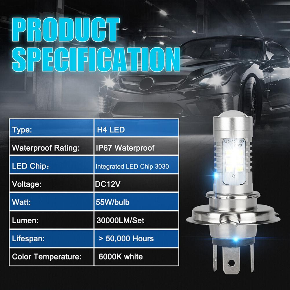 4-1PCS H4 9003 LED Bulbs Headlights Super Bright 6000K 15000LM Car Fog Light 12V Universal High & Low Beam Auto Driving Lamp