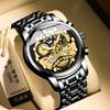 UTHAI Men's Watch Light Luxury Automatic Hollow Fashion Trend Waterproof Luminous Stainless Steel Strap Quartz Watch Reloj Gift