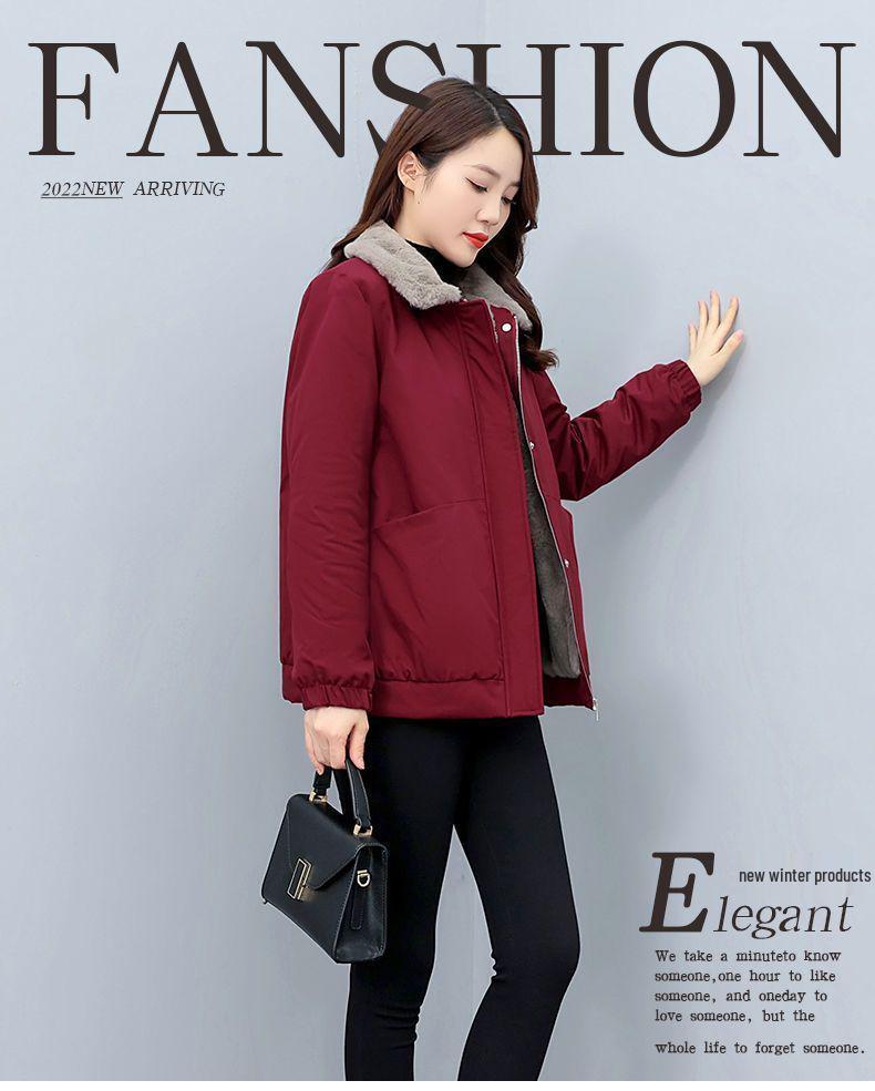 Plus Size Velvet Thick Cotton Padded Winter Jacket - Slim Fit, Warm, Versatile, Fashionable 2025