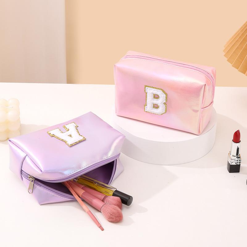 Octagon Bag Embroidery Alphabet Makeup Bag Large Capacity Toiletry Bag Travel Storage Bag Clutch Bag