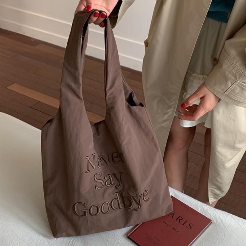 Large Capacity Ladies Lightweight Nyl Tote Bag Casual Female Vest Handbags Simple Letter Embroidery Shoulder Bags for Women