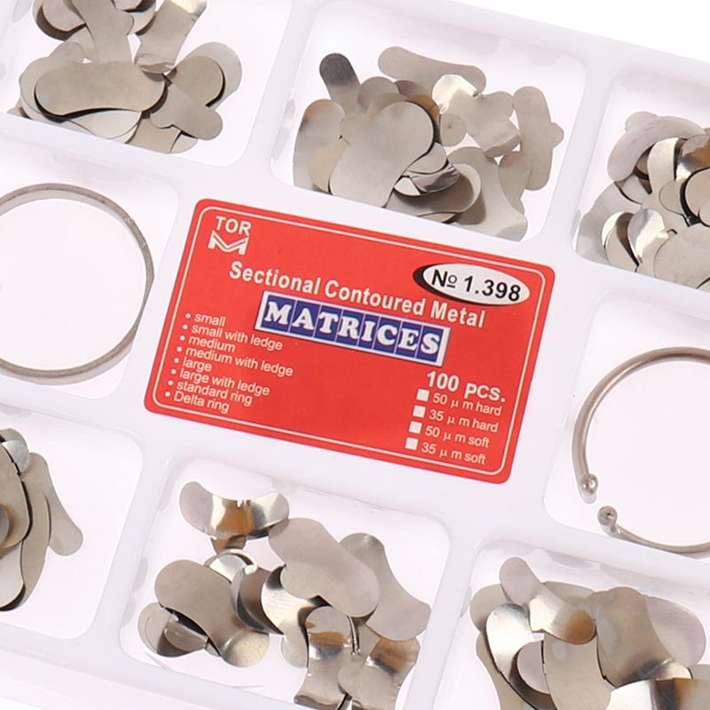 100Pcs Dental Matrix Sectional Contoured Metal Matrices No.1.398 Lmws 2 Rings