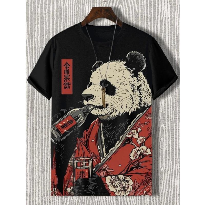 

Мужская футболка с забавным кошачьим принтом, крутая футболка с пандой и вином с 3D-печатью, повседневный топ с коротким рукавом и круглым вырезом, уличная футболка 6XL