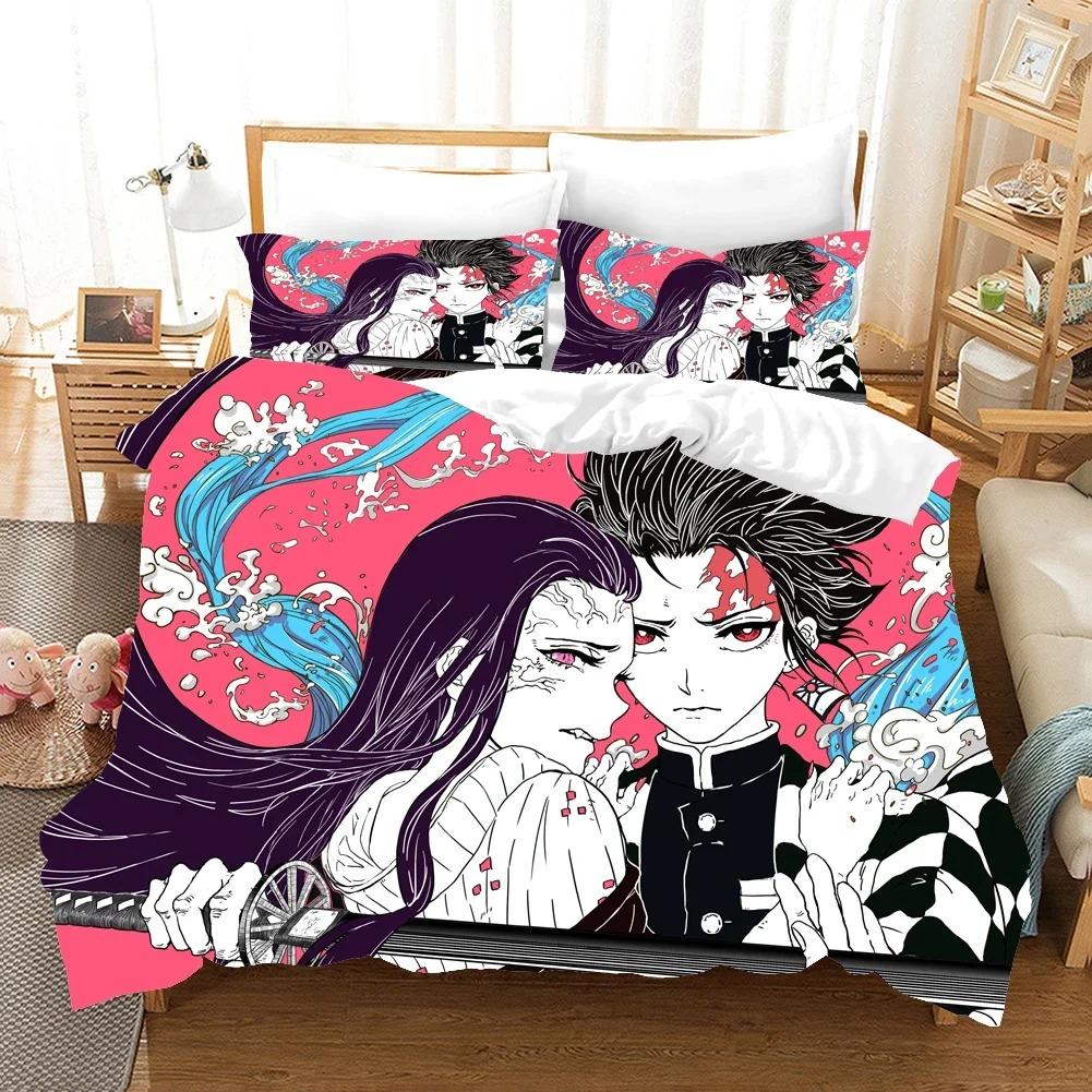 Comfortable Anime Print Bedding Set With Duvet Cover And Pillowcases Twin Full Queen King Sizes For All Ages