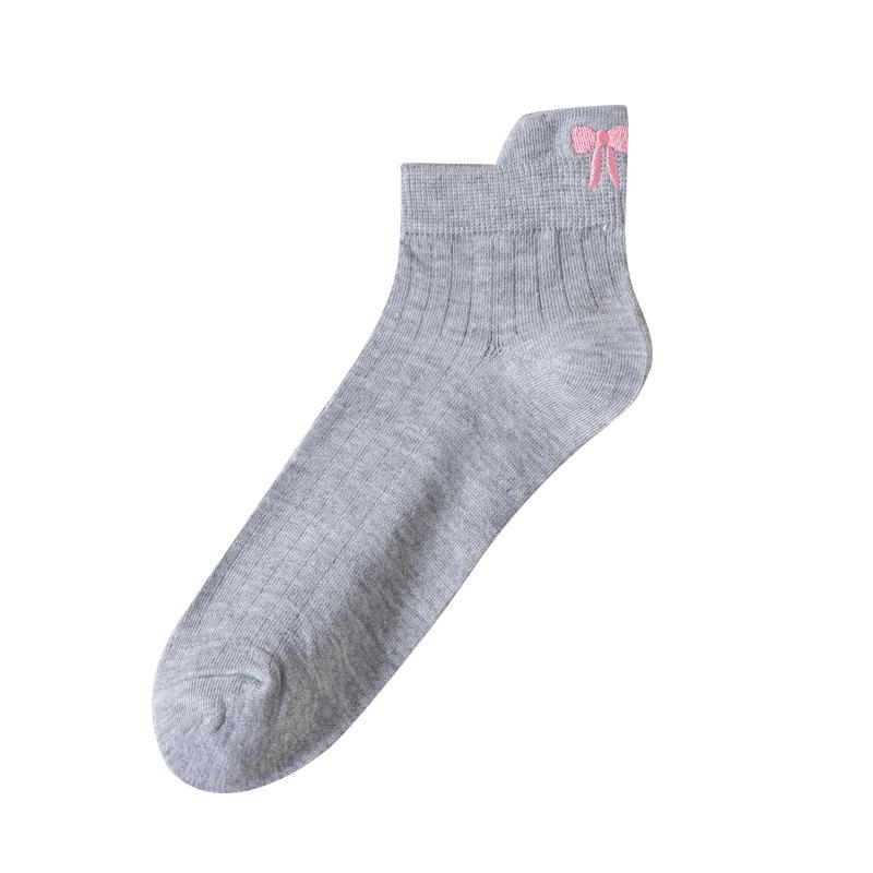 Women's Cute Japanese Style Bow Embroidery Mesh Ankle Socks