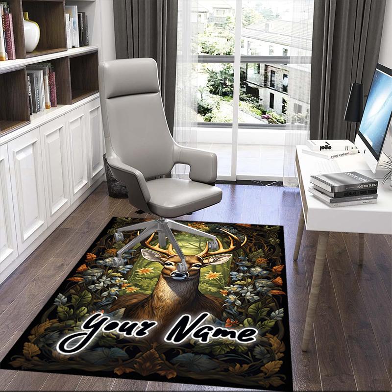 1PC Custom Name Deer Forest Theme Floor Mat Ideal for Living Room, Game Rooms, Office, Bedroom,Floor Mat Playful Design