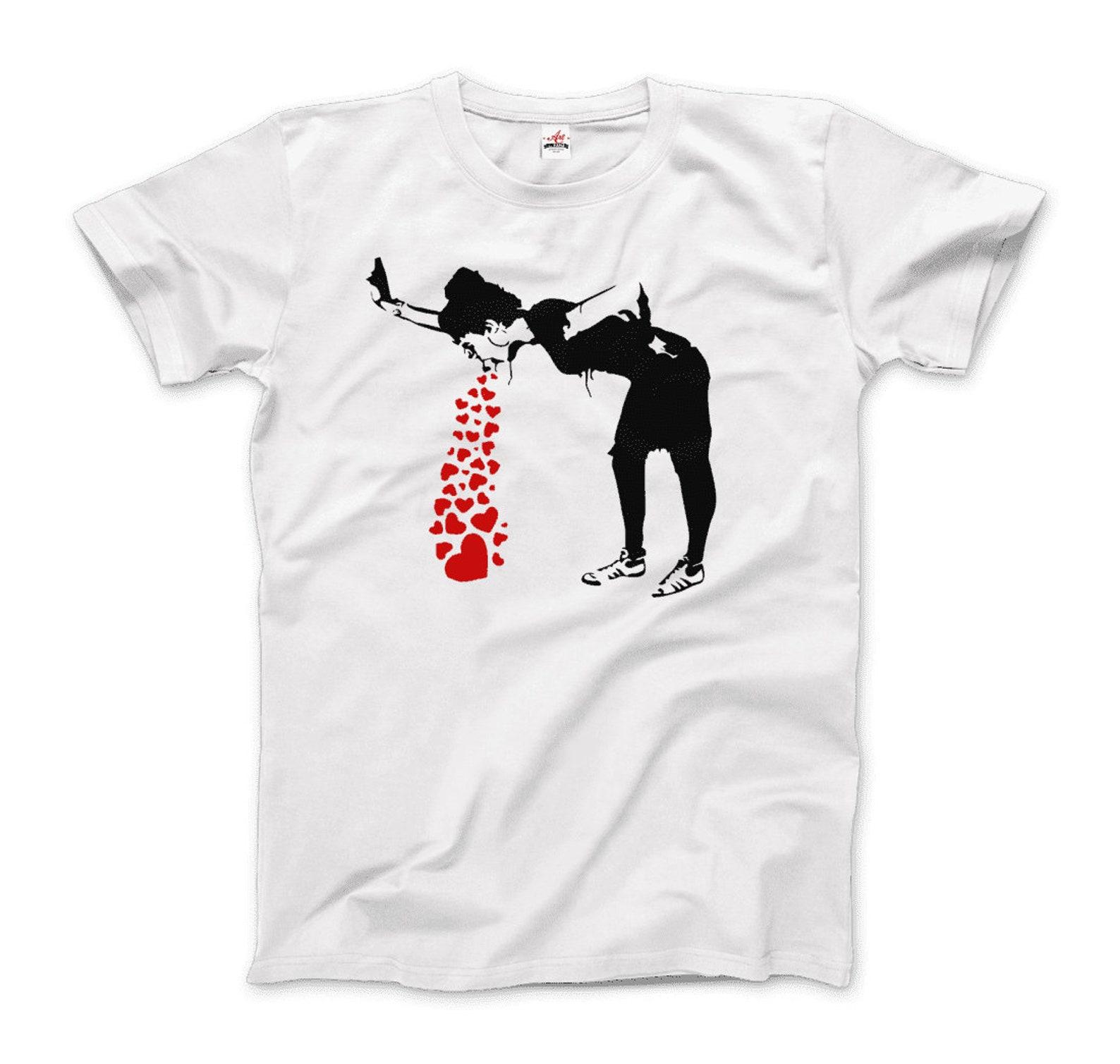 Banksy Lovesick Girl Throwing Up Hearts Artwork T-Shirt M