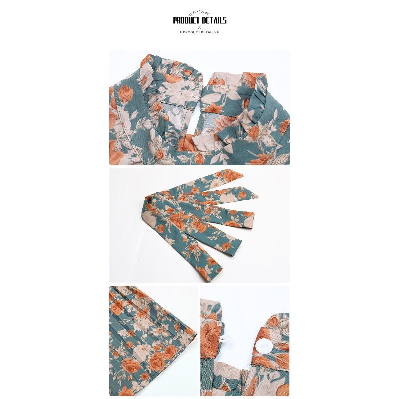 Abiti casual a vita alta con motivo floreale primavera autunno stampa manica lunga mezzo dolcevita
