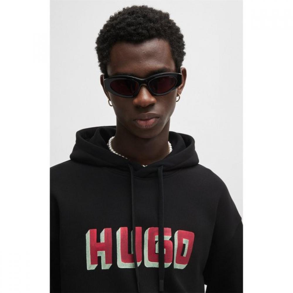 Hugo Black Relaxed Fit Terry Logo Hoodie Fa24 L