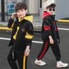 Men's Black Winter Korean Hooded Pullover and Pants Three-Piece Set