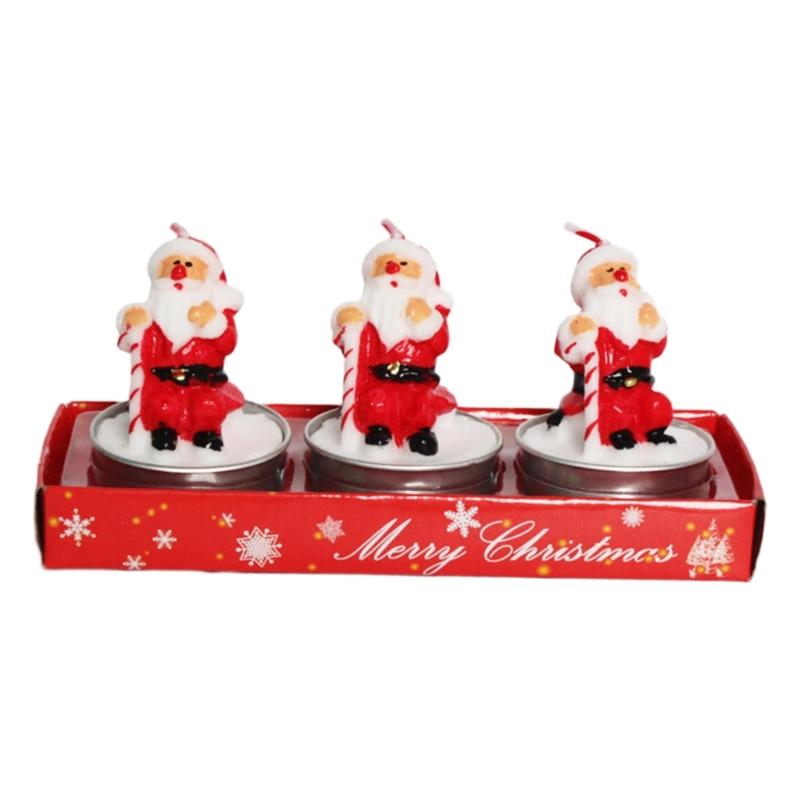 3Pcs Christmas Tealight Candle for Christmas Home Decoration Handmade Delicate Santas Christmas Hat Candle Gifts