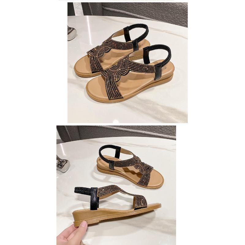 Sandály na klínku Dámské Sezónní Módní Kamínkové Boty Římského Střihu s Otevřenou Špičkou