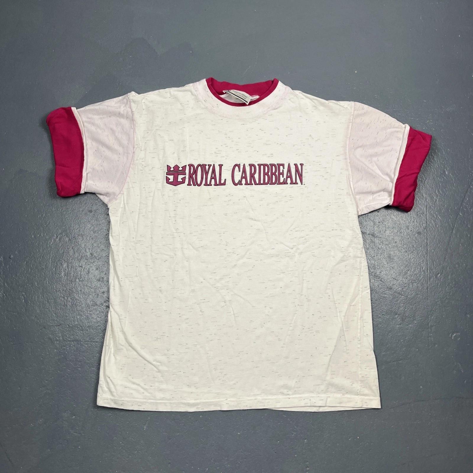 Vintage 90s Royal Caribbean Graphic Tshirt Dbl Sleeve Grey Pink 2XL XXL USA Made L