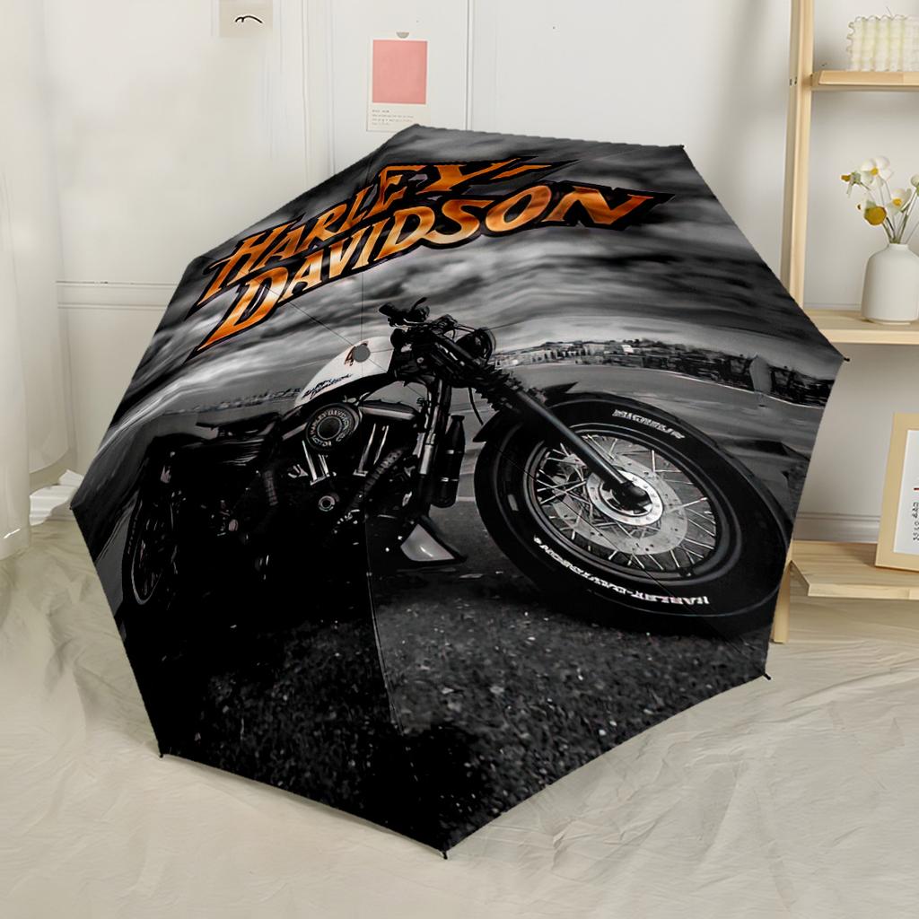 Black Motorcycle Design Automatic Umbrella Sturdy 8-Rib Shaft Durable Plastic & Iron All-Season Umbrella for Travel Outdoor Accessory Spiritual Gift