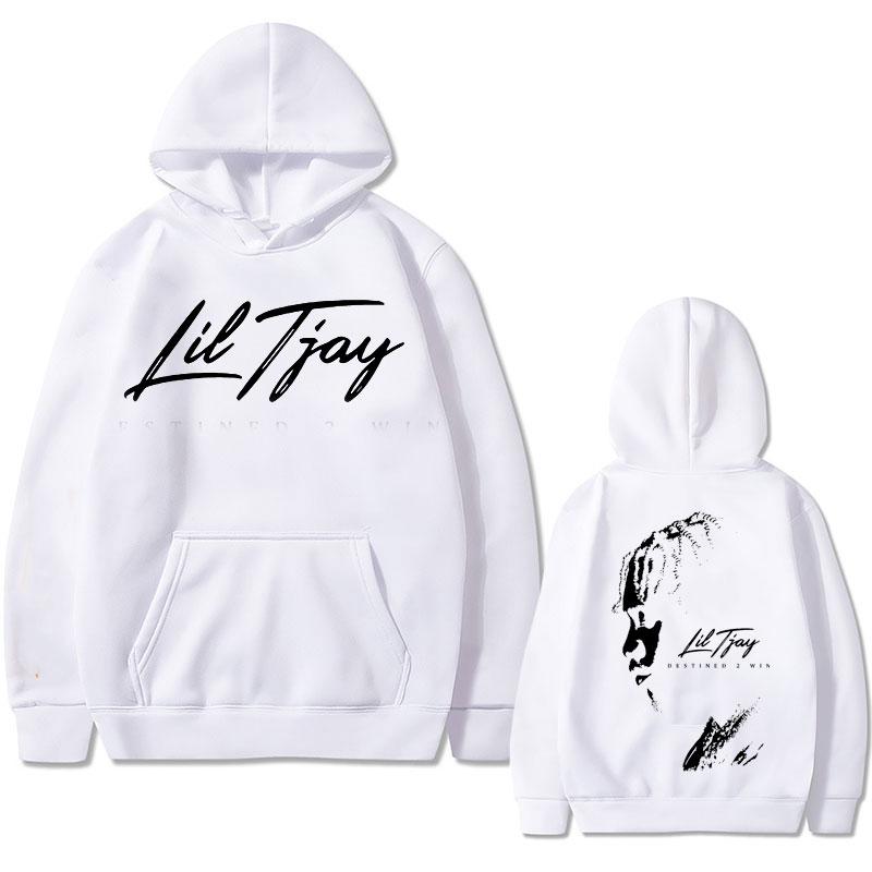 Rapper Lil Tjay Destined 2 Win Double Sided Print Hoodie Man Black Cotton Sweatshirt Men Women Fashion Oversized Hip Hop Hoodies