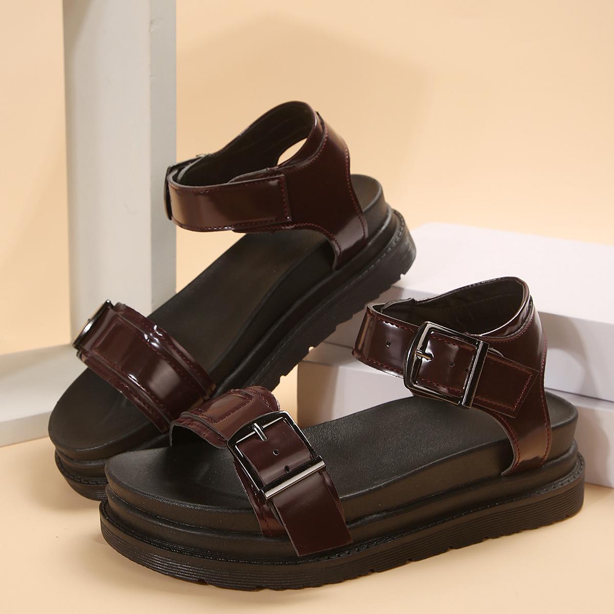 

2024 лето новые однотонные сандалии на толстой подошве с пряжкой на ремне повседневные пляжные спортивные женские сандалии производитель 43 бордовый