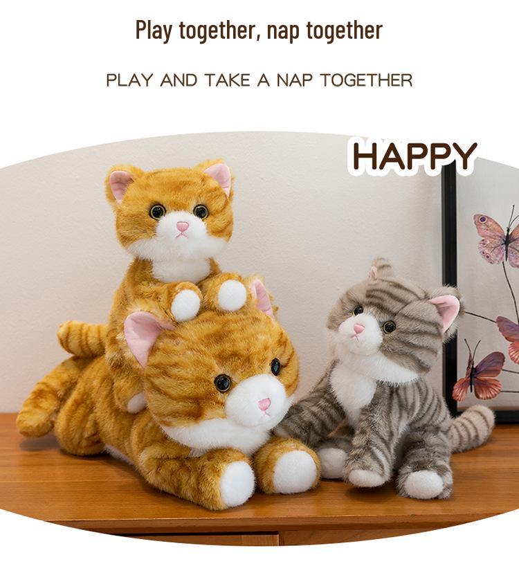Large Cute & Realistic Sitting Kitten Plush Toy - Well-Behaved Cat Figurine for Birthdays
