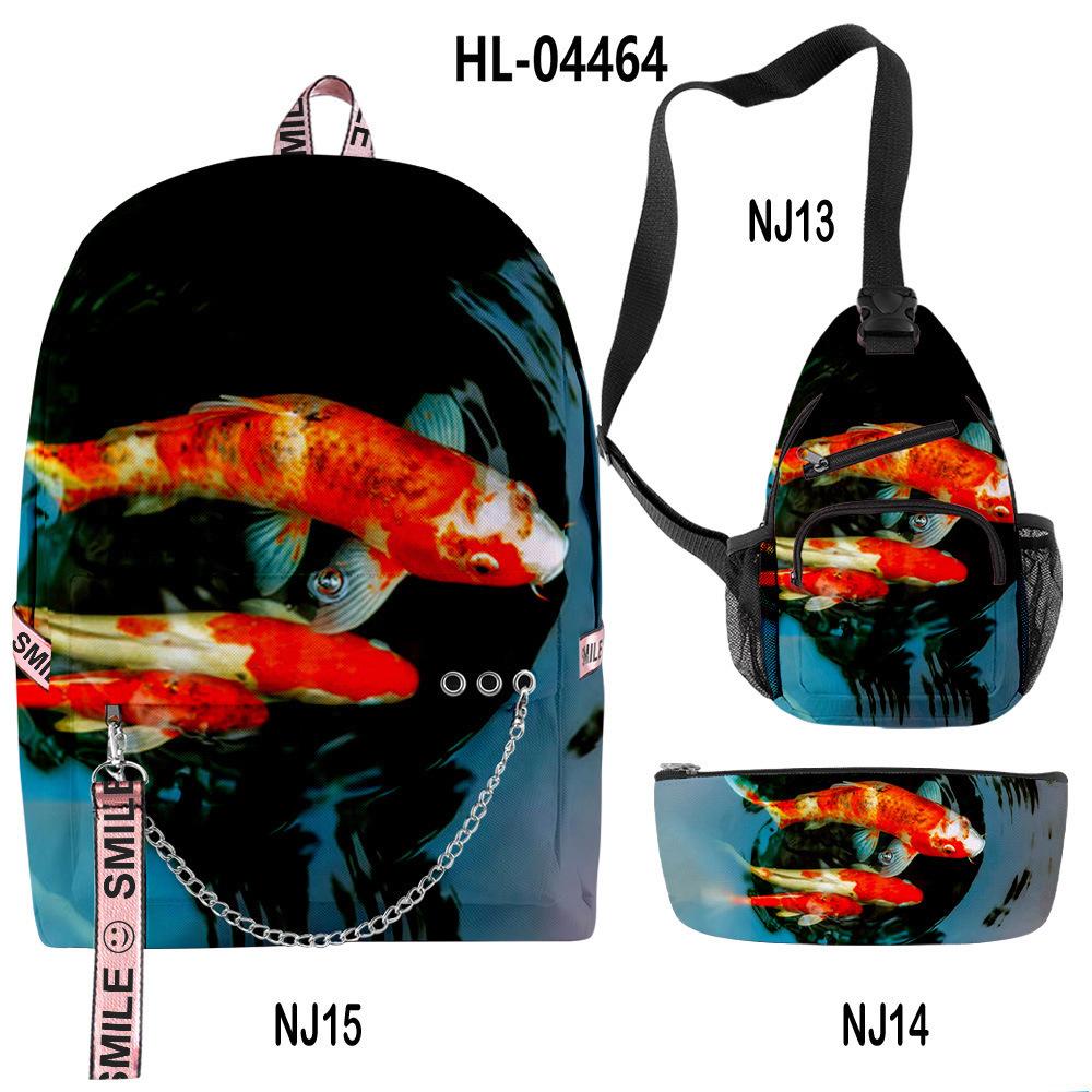 Classico Novità Divertente Cool Carpa Dorata Stampa 3D Set da 3pz Zaini Scolastici multifunzione Zaino da Viaggio Borsa a Petto Astuccio
