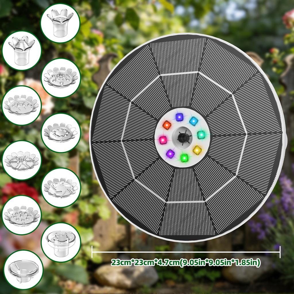 6.5W Solar Water Fountain with LED Colorful Lights & 3000mAh Battery, DIY Solar Bird Bath Fountain Pump, For Bird Bath Garden
