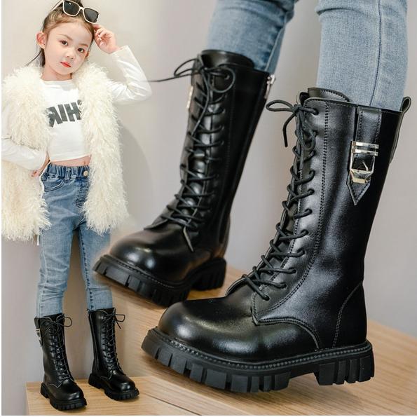 Autumn Long Boots For Girls PU Leather Trend Teenager Girl's Boots Korean Style Big Girl's Party Footwear