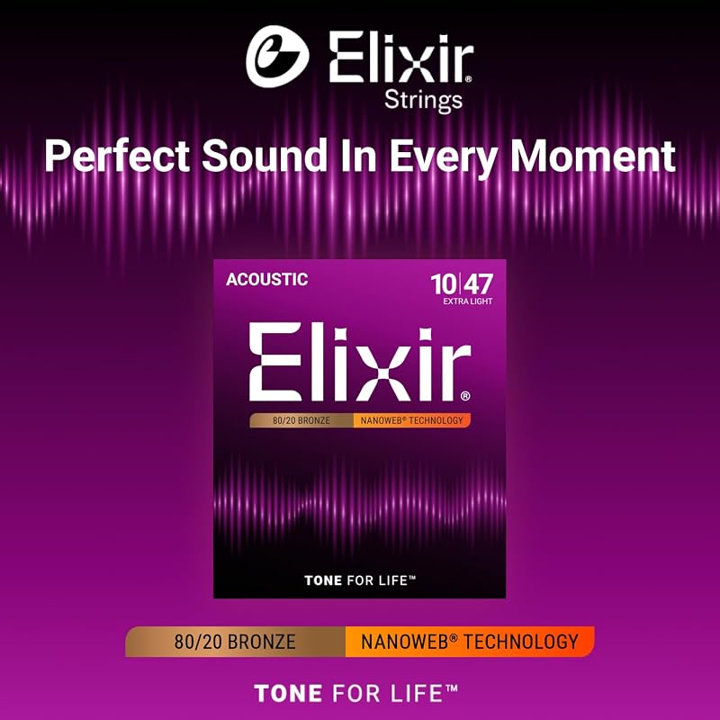 Elixir Acoustic Guitar Strings NANOWEB 80/20 Bronze Extra Light .010-.047 #11002 [Domestic Genuine Product]