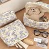 Hand-held makeup bag large capacity small floral storage bag portable quilted cotton fabric cute flowers travel bag