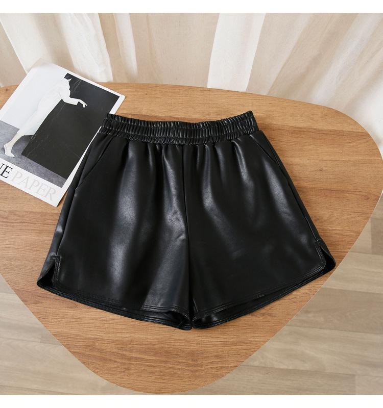 Women's PU Leather Shorts, 2024 Autumn/Winter, Plus Size, High Waist, Loose Wide Leg, Slimming Boot Pants.