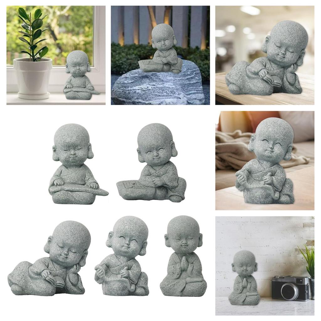 Urocza Statuetka Buddy Mnicha Prezent Rzeźby Żywica Statuetka Buddy Małego Mnicha Figurka Mnicha do Ogrodu Joga Biurko Dekoracja Zewnętrzna