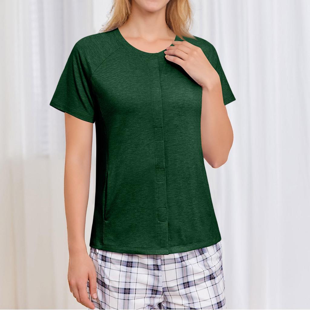 Cămașă de damă postoperatorie cu mânecă scurtă, colorată, cu patru buzunare