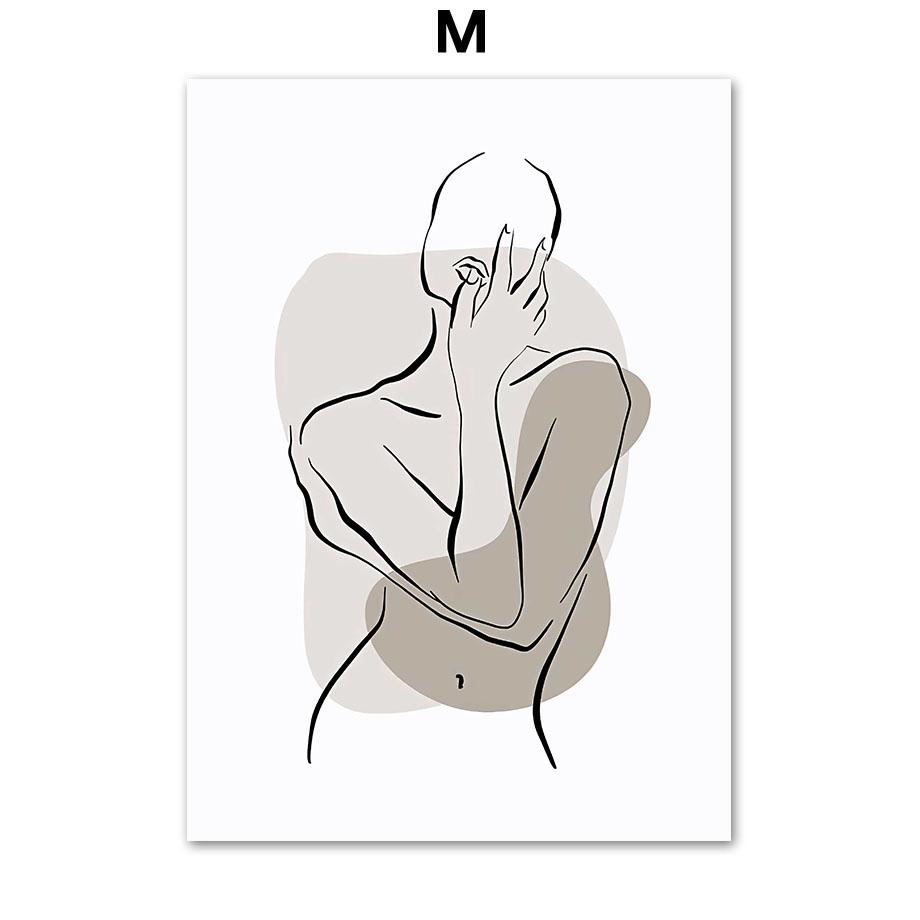 Flower Leaf Girl Hand Geometry Abstract Black Beige Posters And Prints Wall Art Canvas Painting Pictures For Living Room Decor