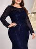 Plus Size Sequined Mermaid Bridesmaid Gown - Elegant Slim Fit with Round Neck for Evening or Banquet