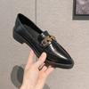 Metall Schnalle Ketten Turnschuhe Frauen Niedrigen Absatz Wohnungen Oxfords Damen Kleine Leder Schuhe Spitz Mocasines Mary Janes Femme