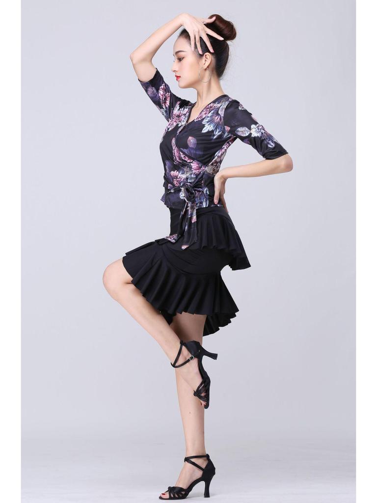 Women's Latin Dance Practice Skirt - Adult Ruffle Hem Performance Wear