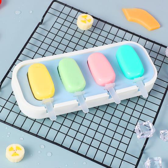 Silicone Ice Cream Mold with Anti-Spill Dust-Proof Cover 4 Cavities Cute Shapes Popsicle Mold Easy Demoulding Popsicle Maker for Kids Summer Party