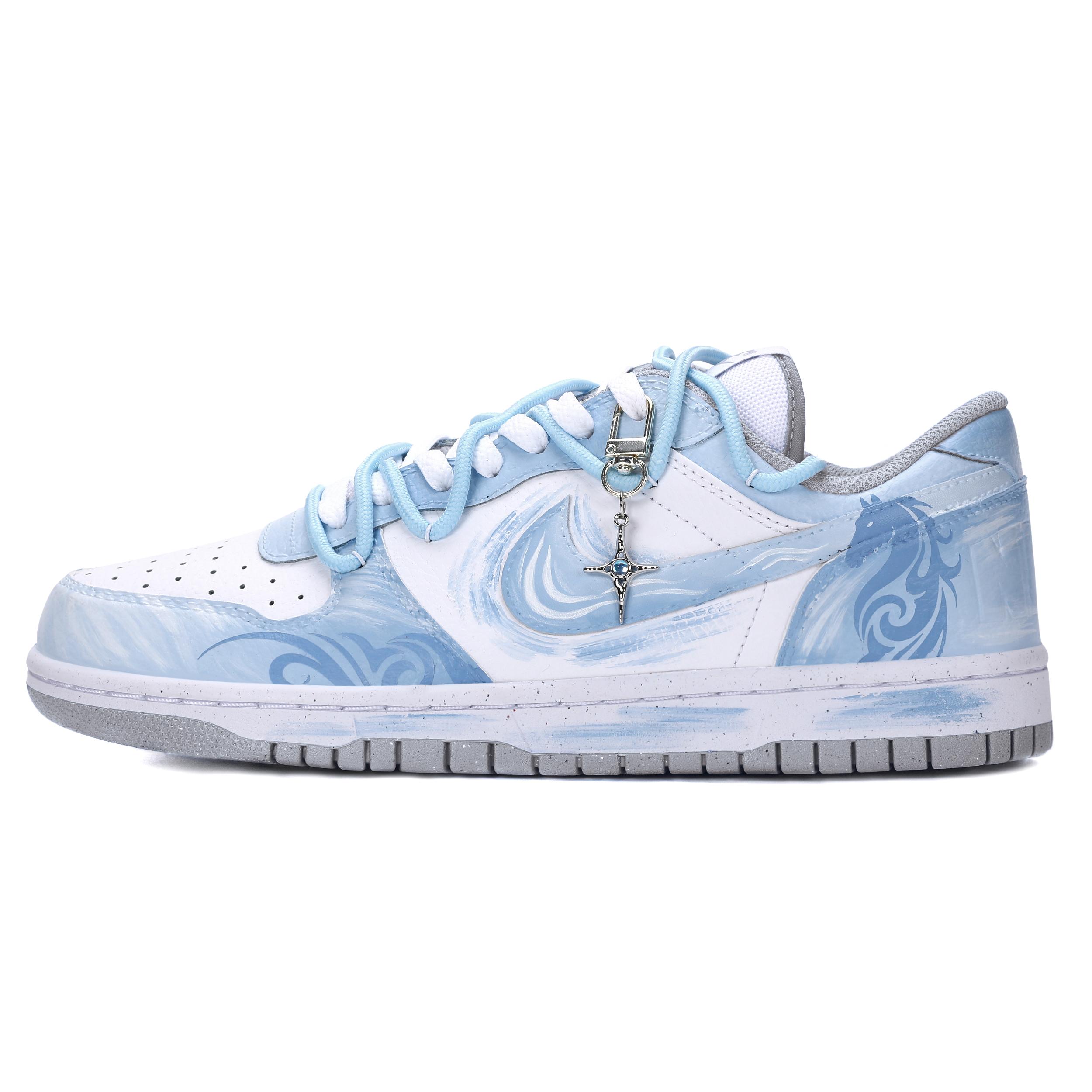Nike Big Wear resistant And Lightweight Low top Skateboard Shoes Men's White Blue 355152-106(Team943-) cm