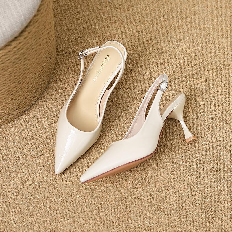 

2025 новая весна и осень темперамент высокие каблуки французский тонкий каблук острый носок слово красивая сумка голова сандалии телесные женские туфли 39 абрикосовый