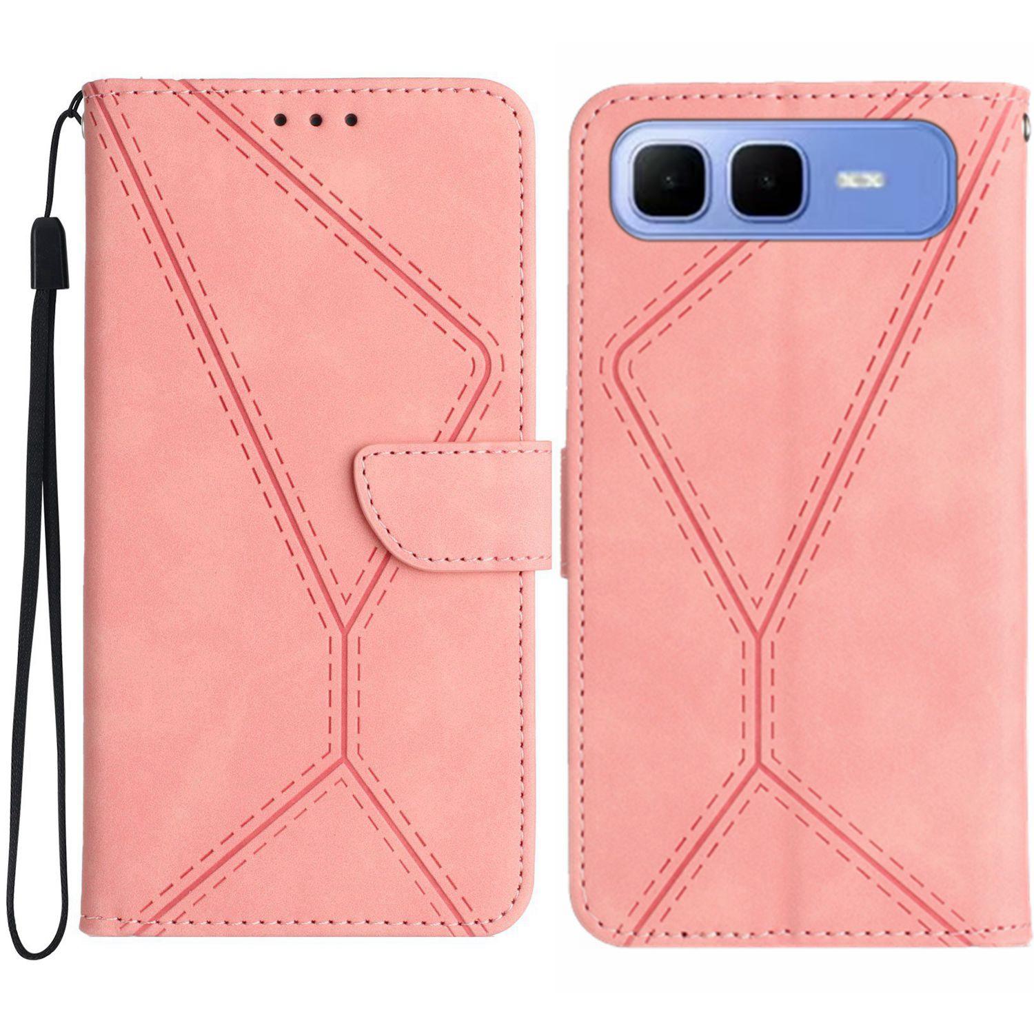 

For Infinix Smart 10 Plus Case Skin Touch Lines Imprinted PU Leather Flip Phone Cover Pink