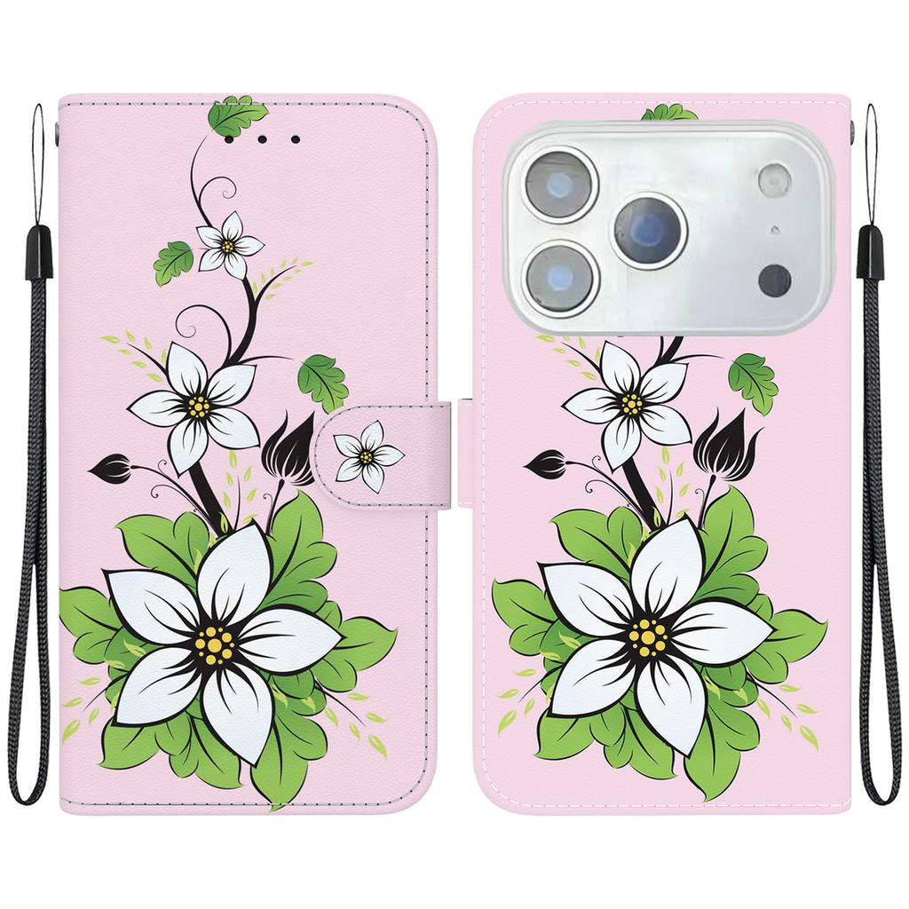 For iPhone 17 Pro Wallet Phone Case Anti-Drop Leather Flip Cover Pattern Printing with Strap