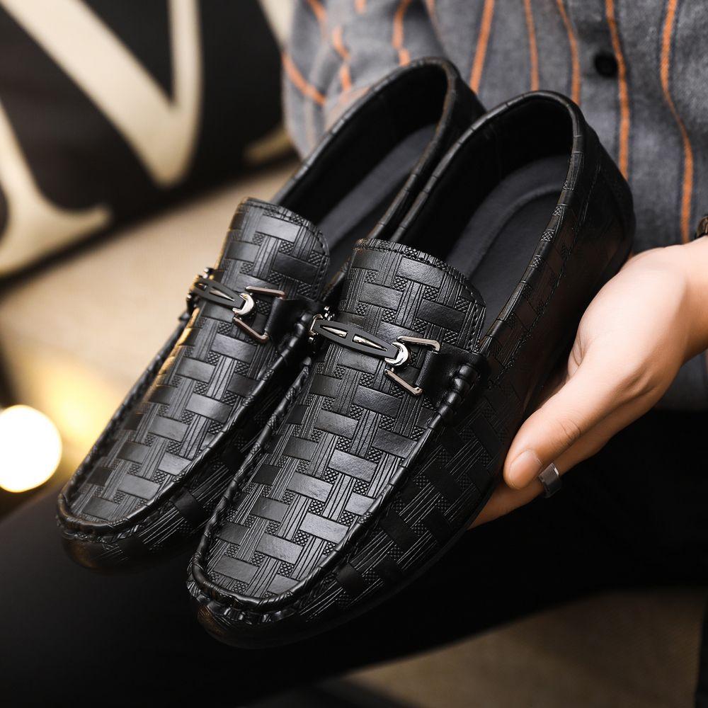 Black Breathable Round Toe Flat Leather Shoes for Men Luxury Sale High Quality Fashion Summer Common Elegant Man Casual Shoe