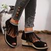 Women's Rhinestone-Embellished Wedge Sandals with Tassel Detail - Open-Toe Platform Heel, Faux Cover Upper & Sole, Thick Cushioned Sole