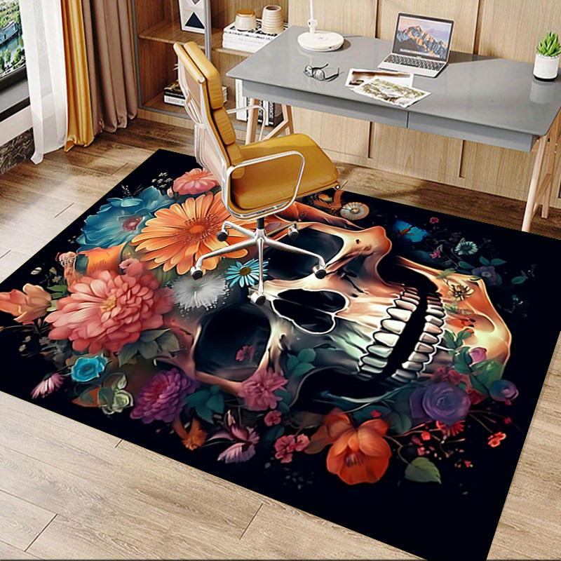 1PC Skull Flowers Carpet Ultra Soft, Thick & Absorbent, Non Slip Machine Washable Mat for Entryway