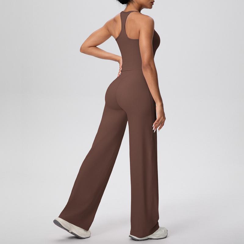 Solid Color Racerback Tank & High-Waist Wide-Leg Yoga Pants Set
